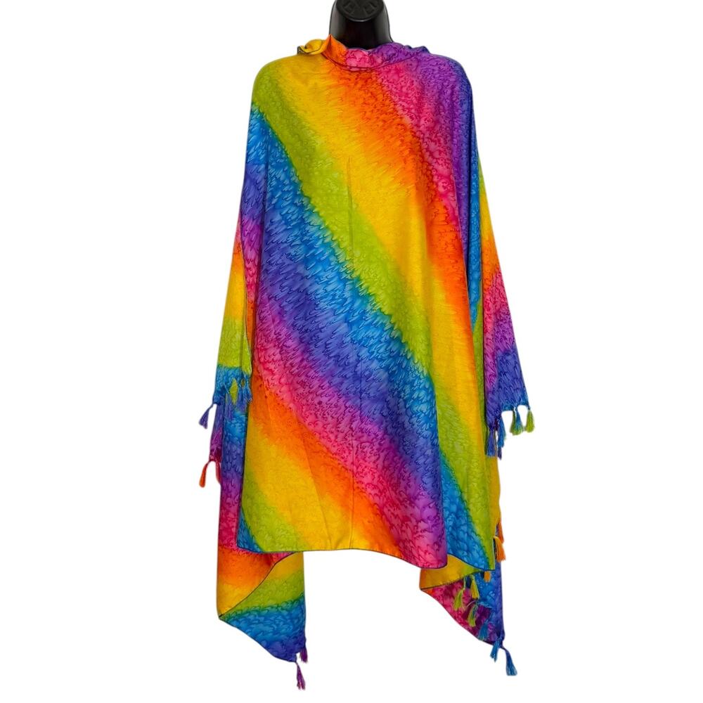 VTG Rima Beachworld Rainbow Tie Dye Sarong Swim Wrap Cover Up Tassel Fringe